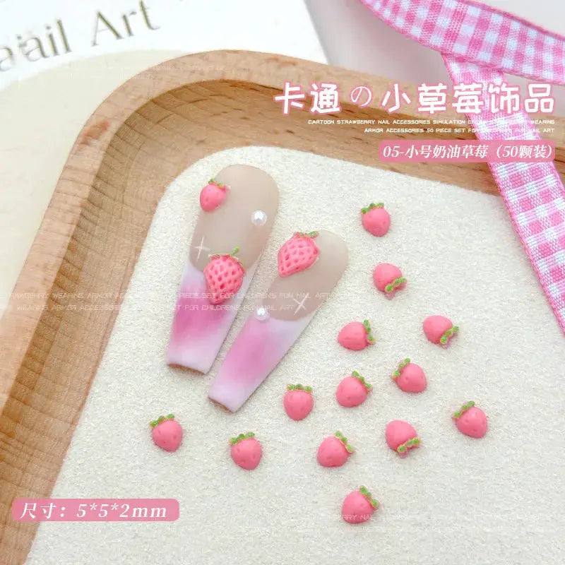 58Pcs New Cute Strawberry Mini Resin Nail 3D Art Stickers Kawaii Decorations Carfts Stones For Korean Nail Art Decorations from PriceLows™