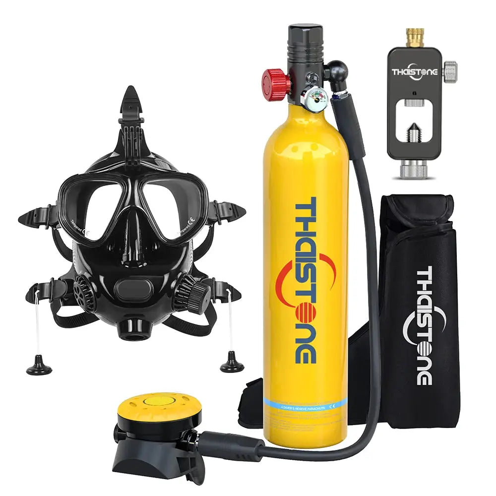 THAISTONE Colorful 1L Scuba Oxygen Tank Set with Full Face Mask, Backup Air Cylinder & Emergency Rescue Pony Bottle，15-25 Min from PriceLows™