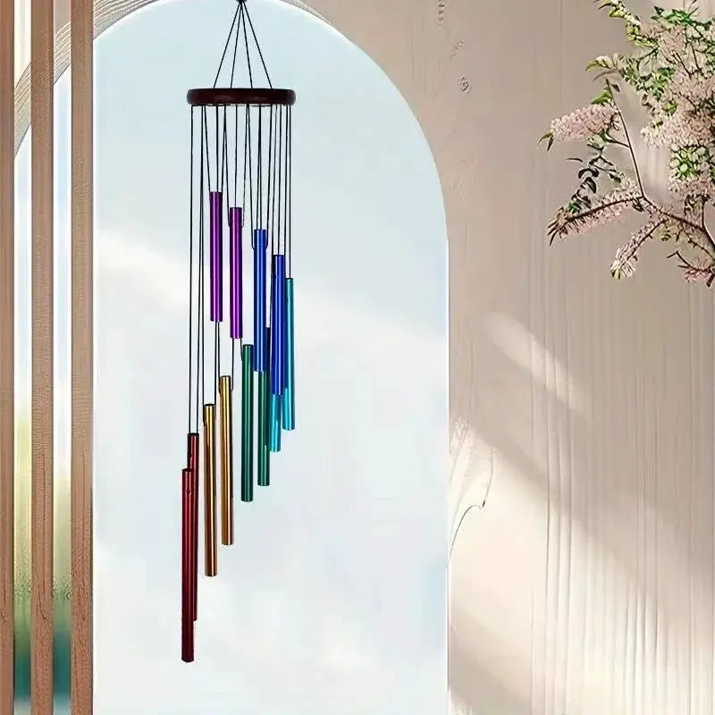 12 Tubes Rotating Solid Wood Aluminum Pipe Wind Chime Waterproof 12 Pipe Classic Matching Music Wind Chime Home Decoration from PriceLows™