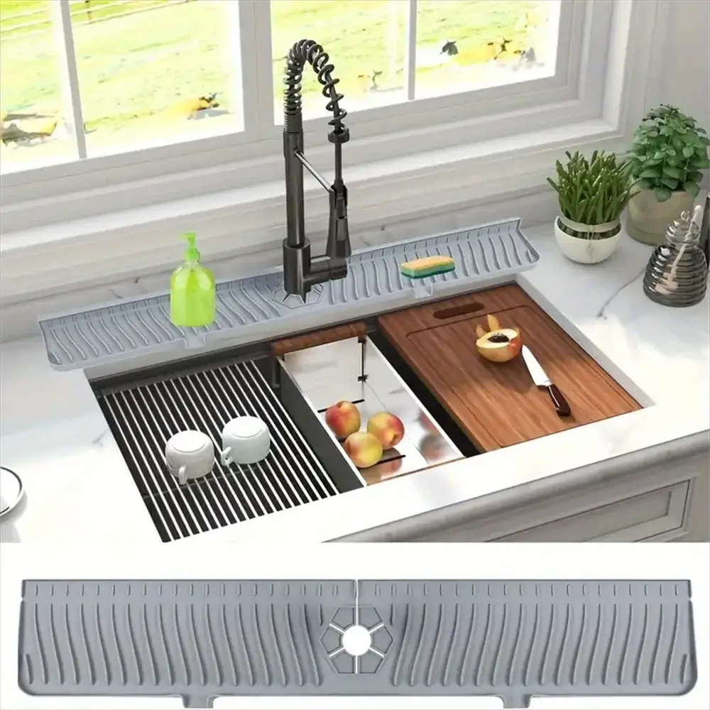 Silicone Drain Mat | Sink Splash Pad Behind Faucet | Countertop Shield