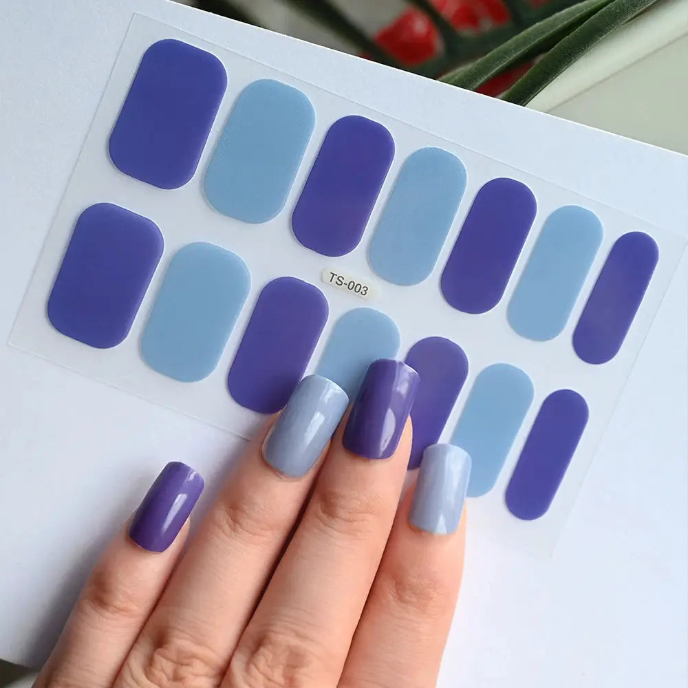 1Pcs Semi-Cured UV Gel Nail Sticker Pure Color Full Cover Waterproof Long-lasting Nail Strips 16Tips DIY Nail Polish Stickers *& from PriceLows™