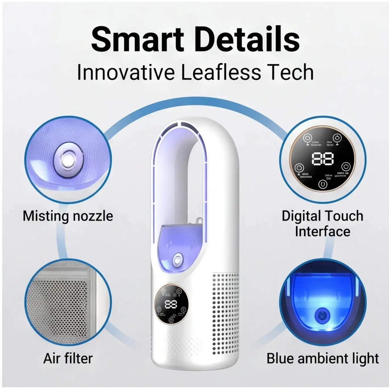 Mini Air Cooler | 6 Wind Speed Settings | LED Display | Night Light
