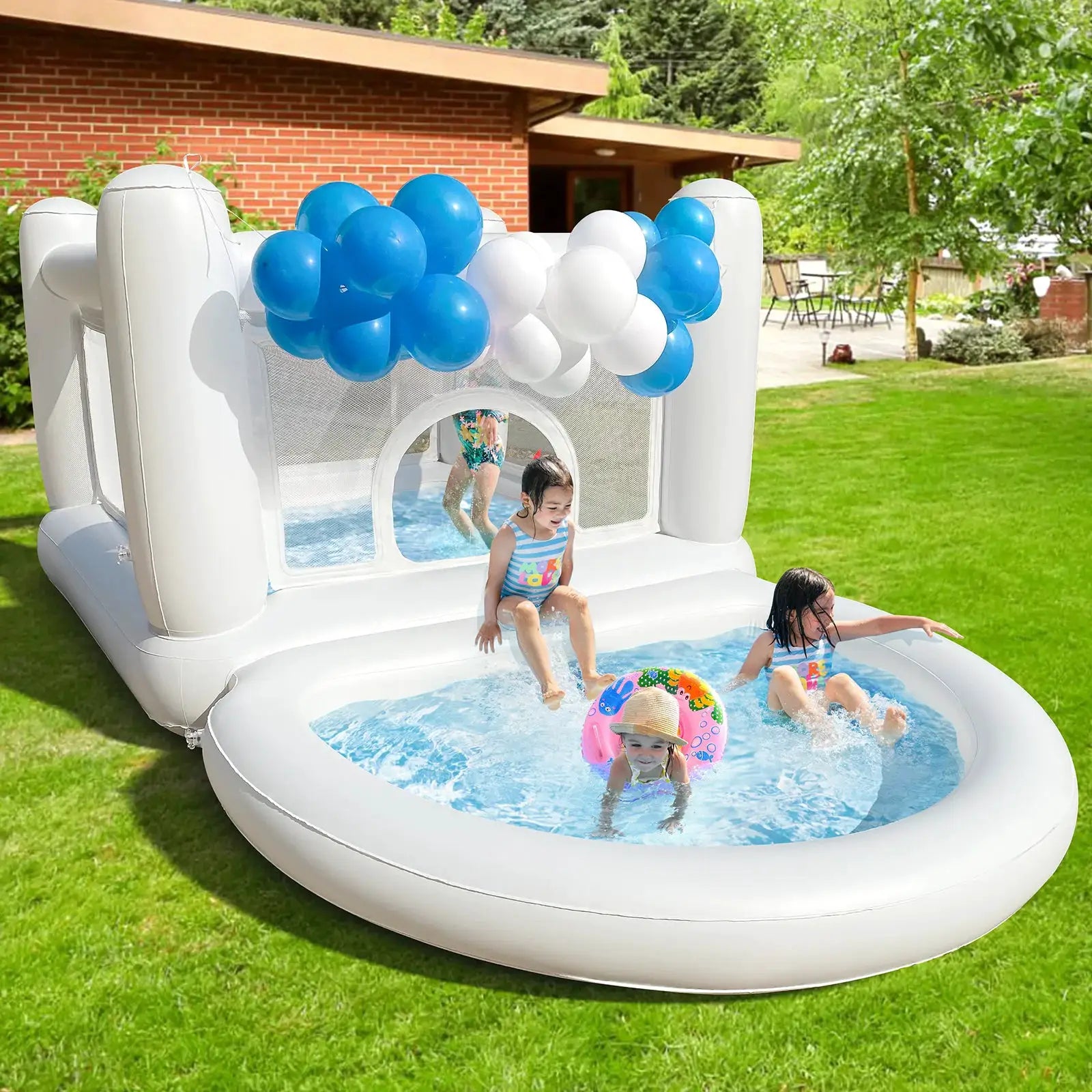 Sold out White Bounce House with Pump Kids Ball Pit Bounce House for Kids 3-6 Birthday Indoor or Outdoor Playhouse Customization from PriceLows™
