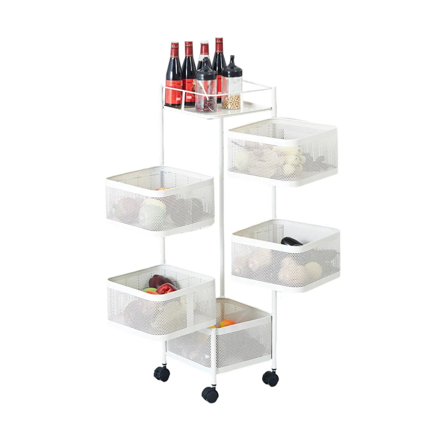 Five Layers 360 Degree Rotatable Trolley Storage Rack, Carbon Steel Storage Rack, Kitchen Vegetable Rack, Snack Storage Rack from PriceLows™