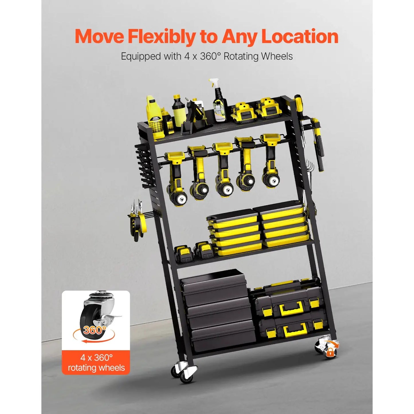 SucceBuy 4-tier Rolling Tool Organizer Cart 150 lbs Garage Floor Stand Storage Cart on Wheels Drill Holder Rack for Workshop from PriceLows™