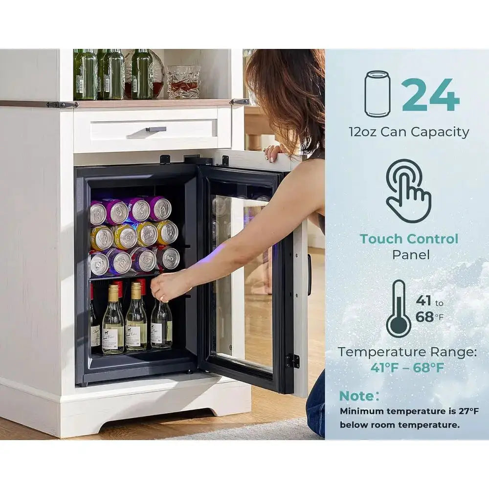 69 Ridged Armhouse Wine Cabinet with Storage Drawers & Adjustable Shelves for Home Bar, Dining, and Living Rooms from PriceLows™