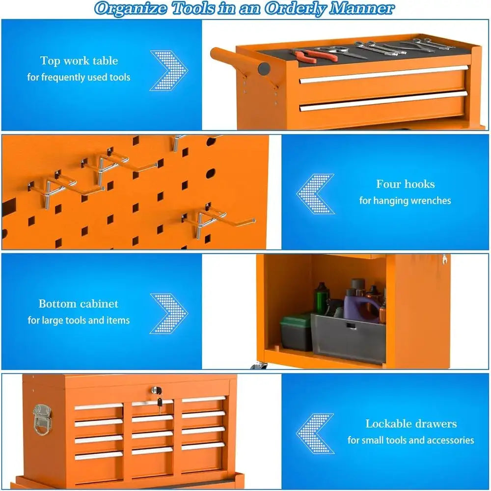 Orange Rolling Garage Tool Cabinet with Wheels and Locking Toolbox Storage from PriceLows™