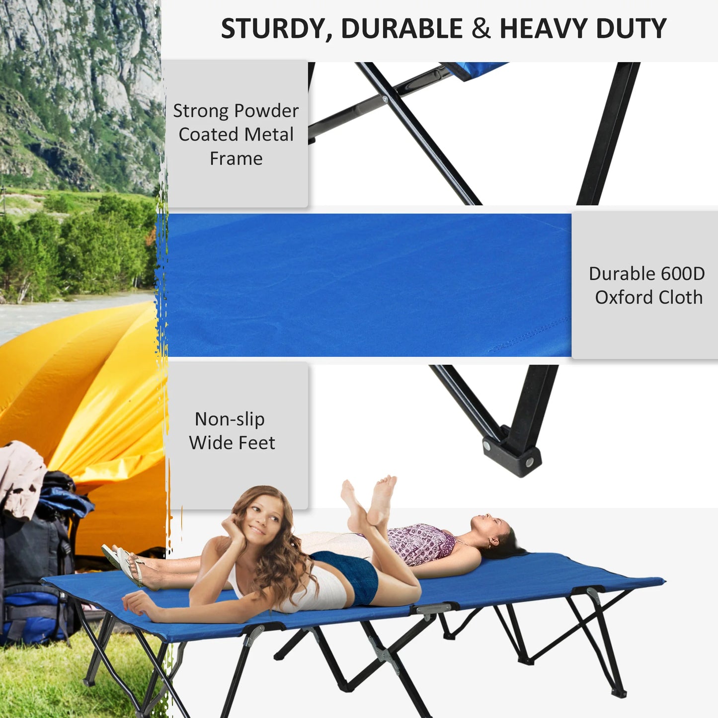 Camping Cot | Weight Capacity 300 Lbs | Foldable With Travel Bag | Blue