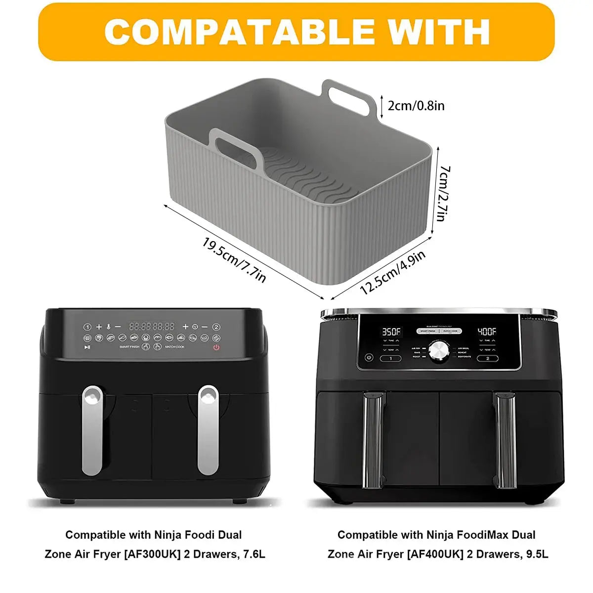 Air Fryer Liner | Silicone Material | Ninja Dual Air Fryer | Gray Black Blue