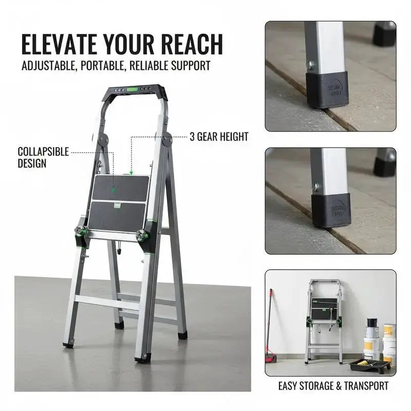 Work Platform, 3 Gear Adjustable Height, Folding Alloy Steel Step Ladder, Portable Scaffolding Platform, 400 lb Load Capacity, Non-Slip Rubber Feet, Drywall Painting Stool, for Cleaning &Washing from PriceLows™