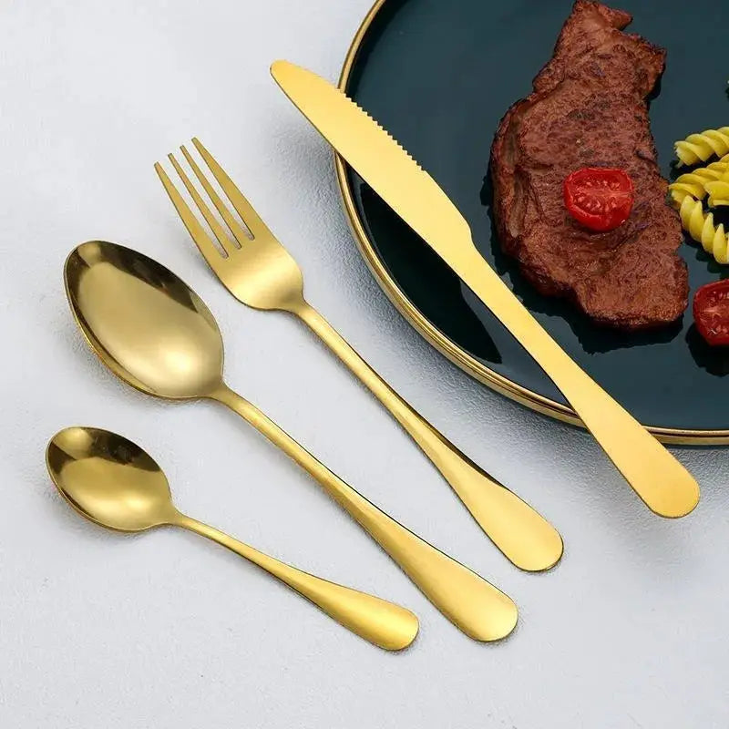 Stainless Steel Steak Cutlery Set with Gift Box, 24 Piece Western Knife Fork Spoon Household Tableware from PriceLows™