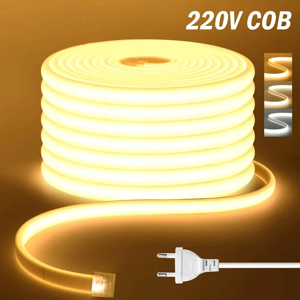 220V Dimmable COB LED Neon Strip Light Dimmer Switch Plug Kit Waterproof 288 LED Flex Tube Lamp Hight Bright Warm/Natural White from PriceLows™