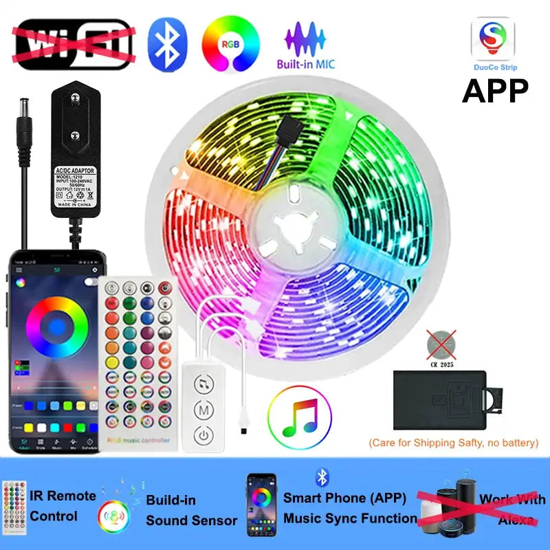 Wifi Led Strip Lights Bluetooth Music Led Tape Light 220V Alexa Led Lighting Strips Adhesive Led Strip 12v Rgb 5050 from PriceLows™