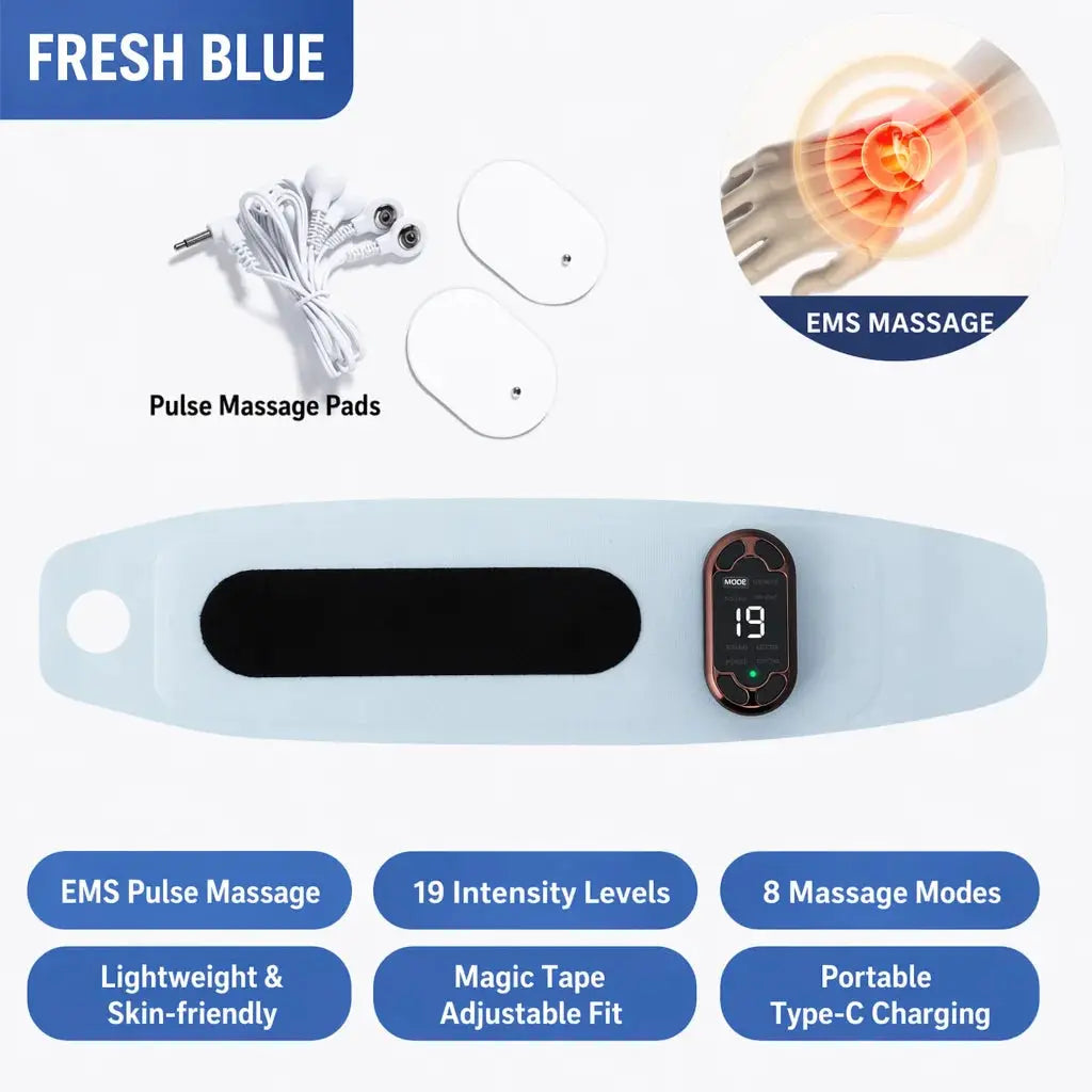 EMS TENS Wrist Massager | 8 Modes 19 Levels | Pulse Heating | Fresh Blue