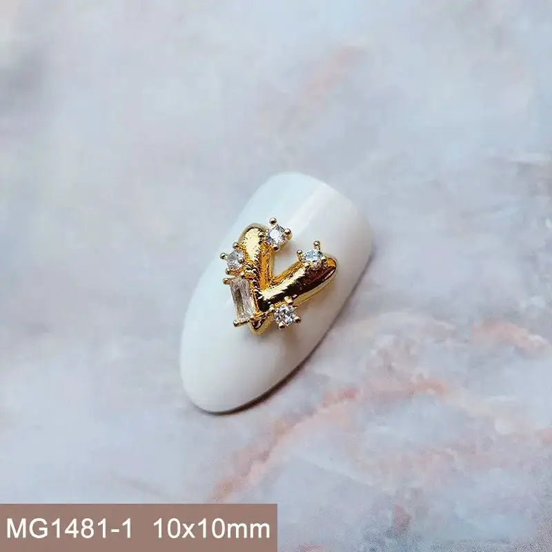 10pcs Valentine's Day Pink Love Heart Ribbon Zircon Metal Nails Jewelry Decorations Nail Art Accessories Charms Parts Supplies from PriceLows™
