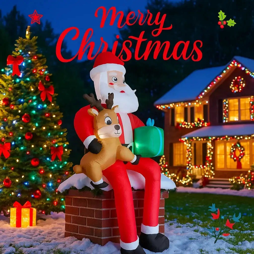 Christmas Inflatable | 9.5 Ft Led Light | Santa Chimney Design | Yard Decor
