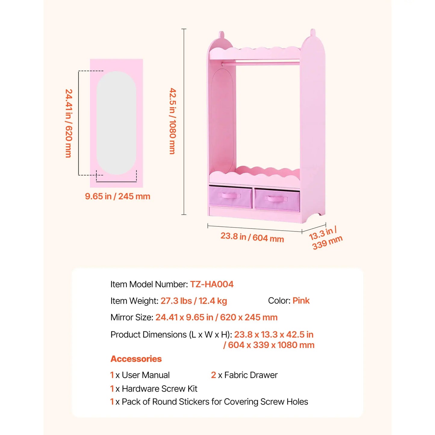 SucceBuy Kids Dress Up Storage with Mirror & Drawer Toddler Costume Wardrobe Closet Pretend Storage Dresser for Girls Room Pink from PriceLows™