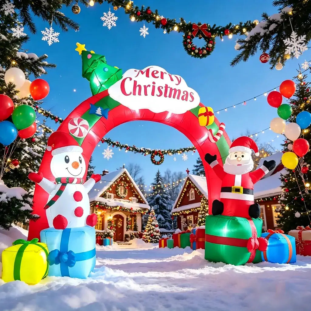 Christmas Inflatable Arch | 12.5 Ft | Built In Lights | Santa Claus