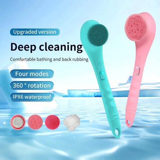 Back Scrubber | 4 Cleaning Heads | Rechargeable Silicone Waterproof | One Size