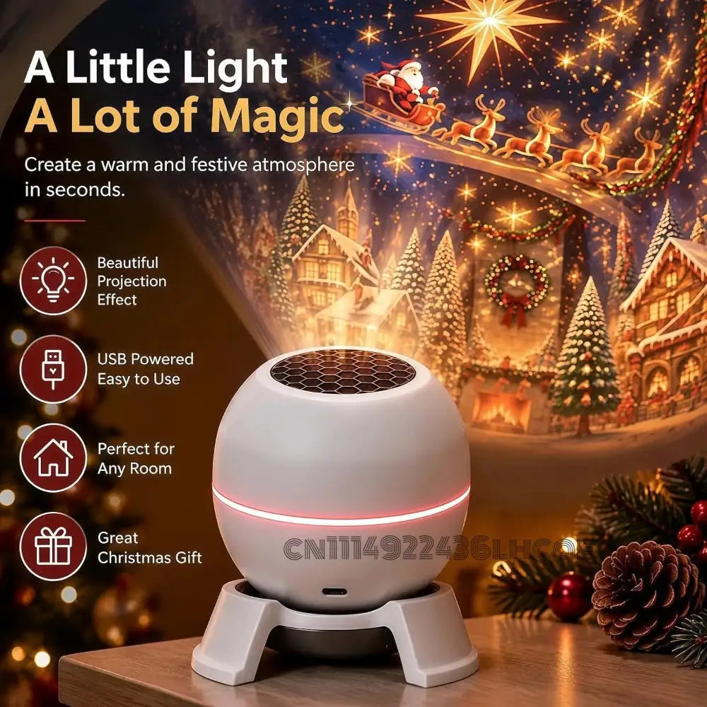 Christmas Projection Night Light | USB Powered | LED Holiday Lamp