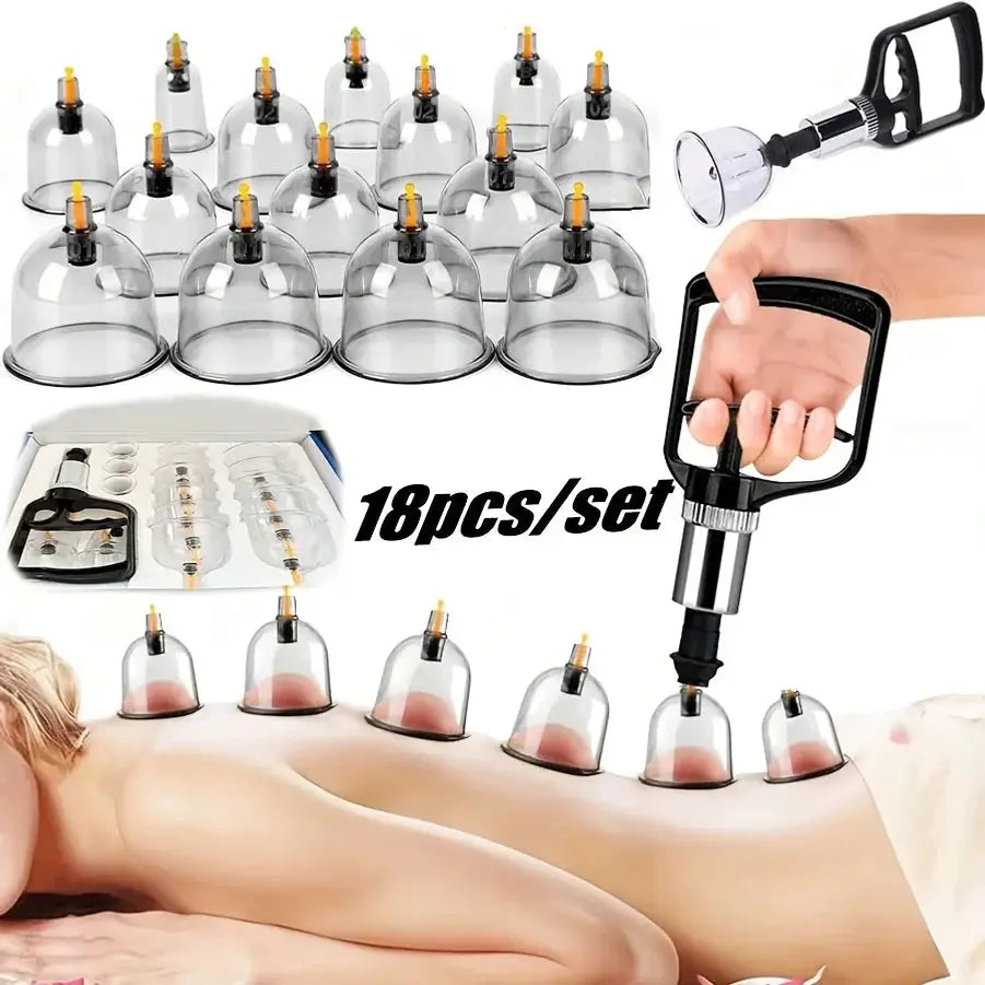 18 Piece Vacuum Cupping Set With Hand Pump And Multiple Cups