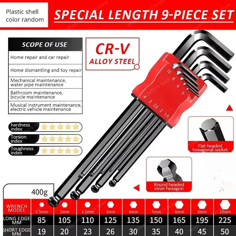 Universal Torque Length Metric Double Head Allen Wrench Set with Socket for Motorcycle Bikes Home Assembly and Disassembly Tools from PriceLows™