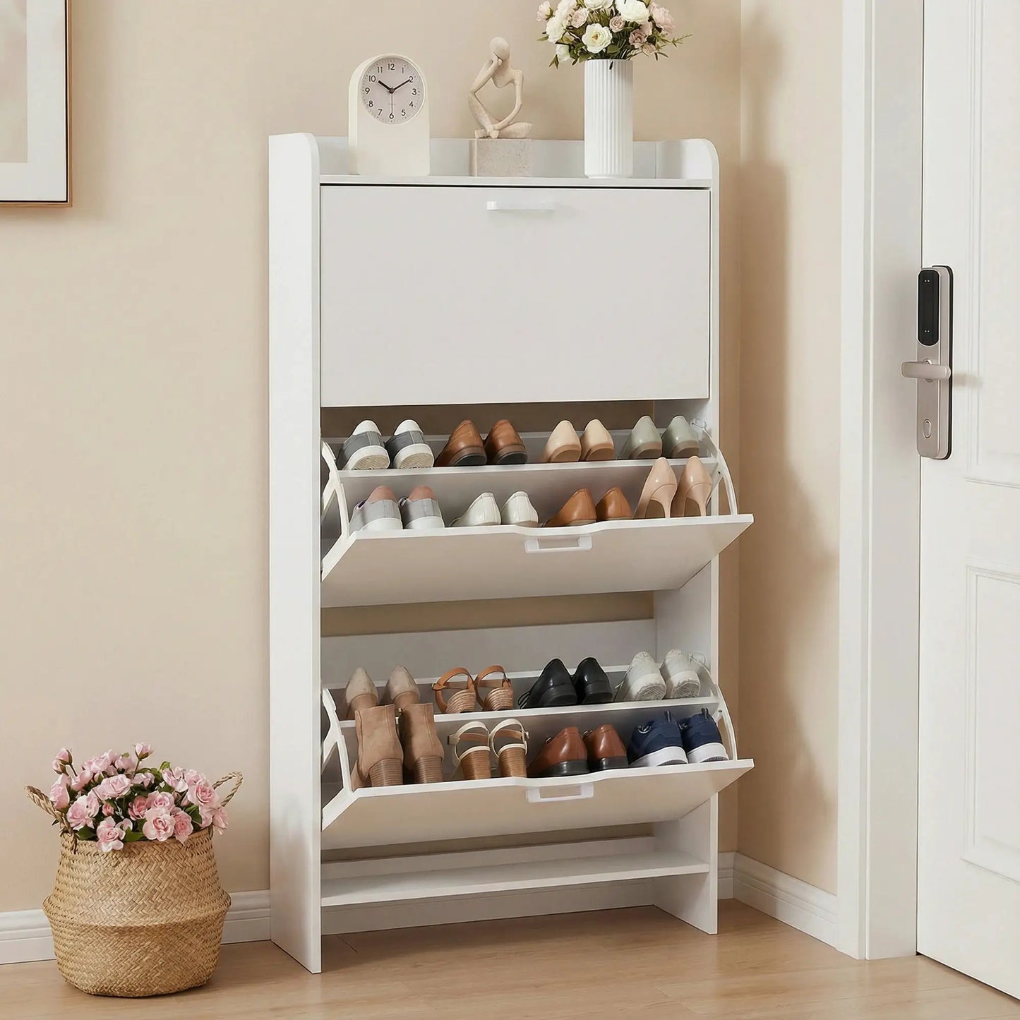 Shoe Cabinet with 3 Flip Drawers, Slim Wooden Shoe Storage Organizer for Entryway, Hallway & Living Room from PriceLows™