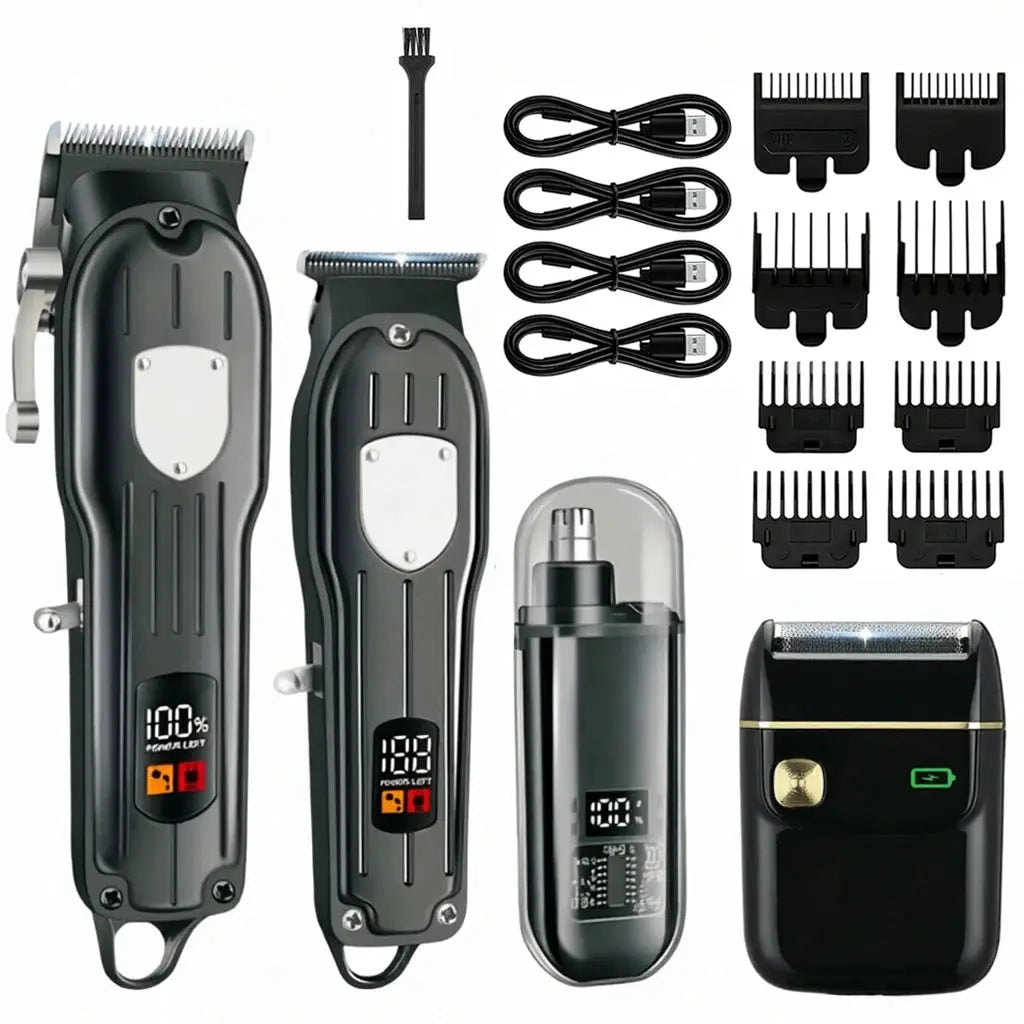 Hair Clipper Set | LCD Display | Cordless USB Rechargeable | 8 Guide Combs