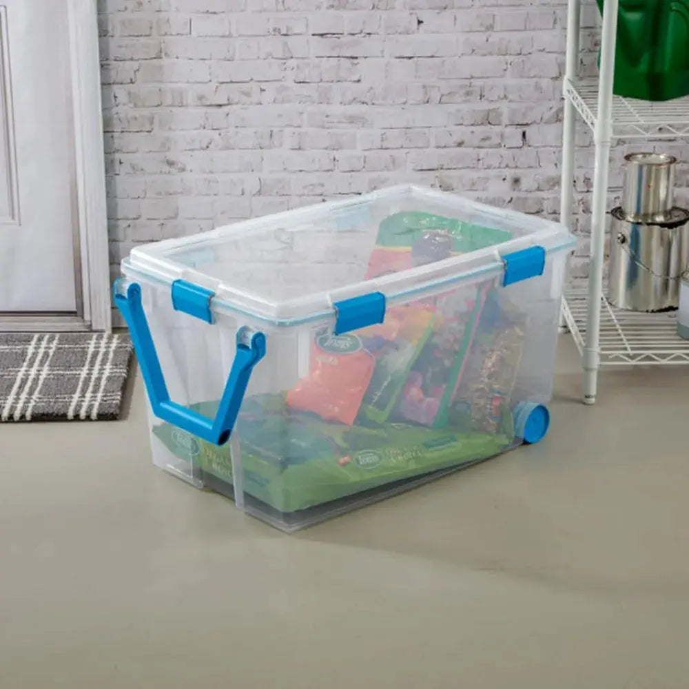 Large Wheeled Gasket Storage Box with Stackable Design, Latching Lid, Handle, Tight Seal, Clear Base and Lid, Single Pack from PriceLows™