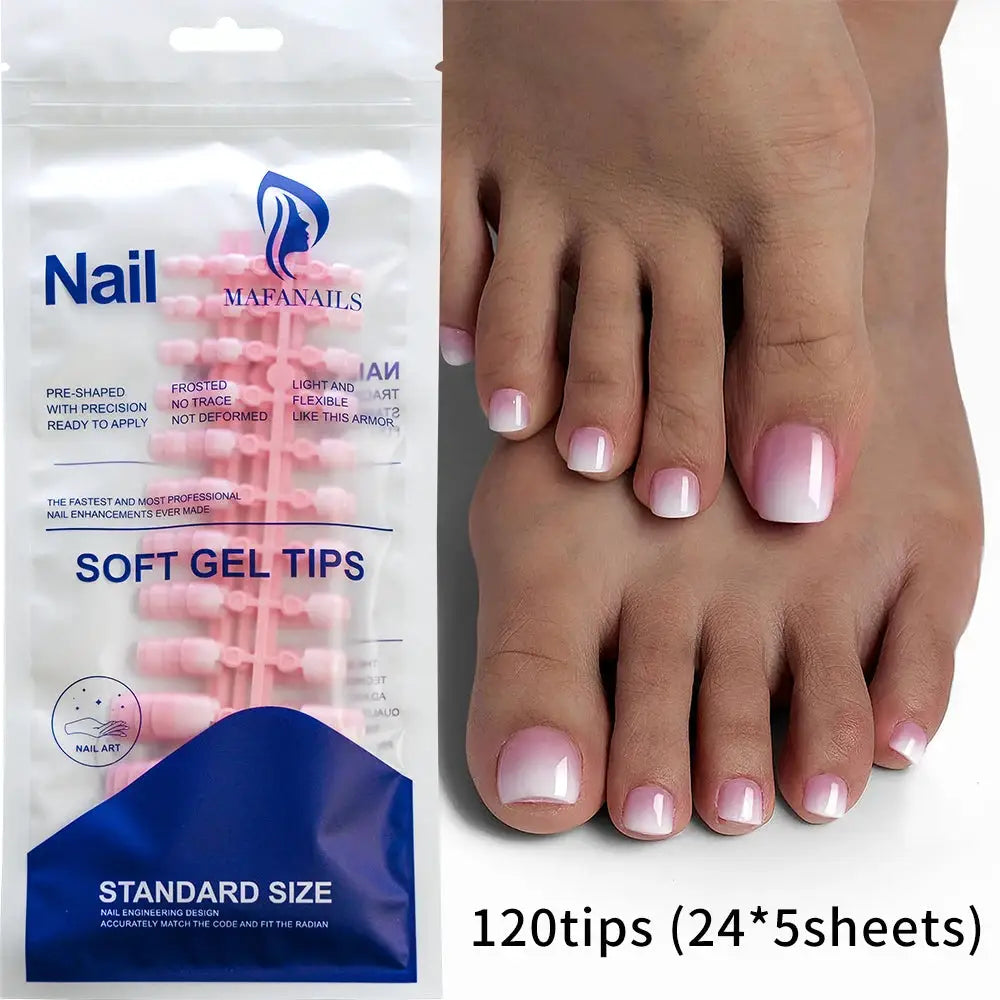 Press On Toenails | Glossy Nude Pink French Tips | 120 Pcs | Size S