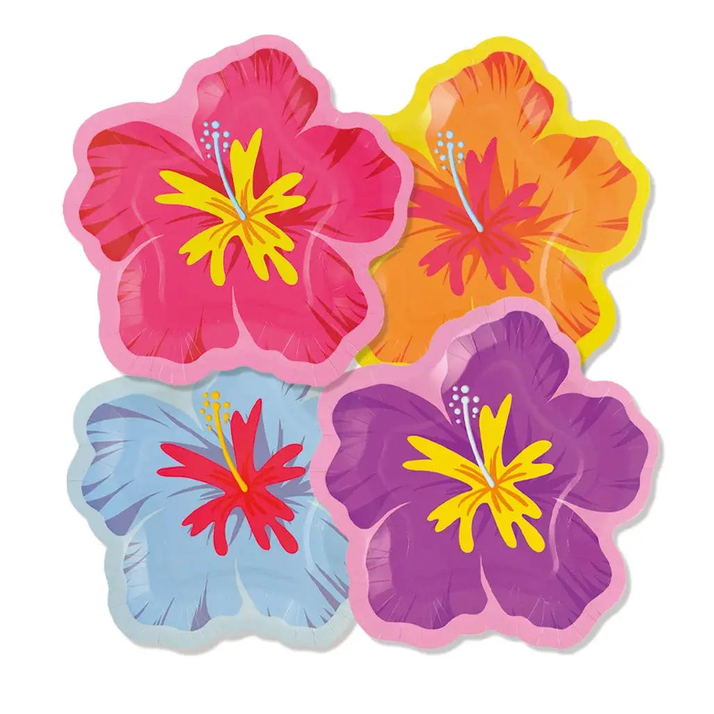 Hibiscus Flower Paper Plates | Tropical Hawaiian Design | Disposable Dessert Serveware