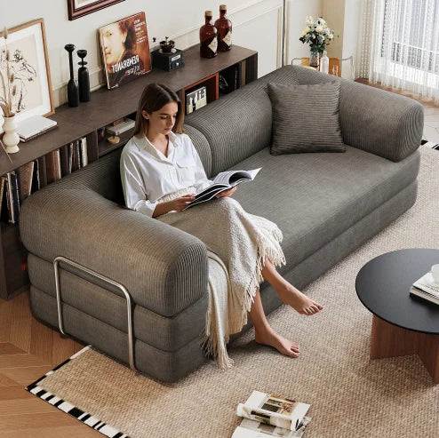 Convertible Sofa Bed | Genuine Leather | Metal Frame | Apartment Use