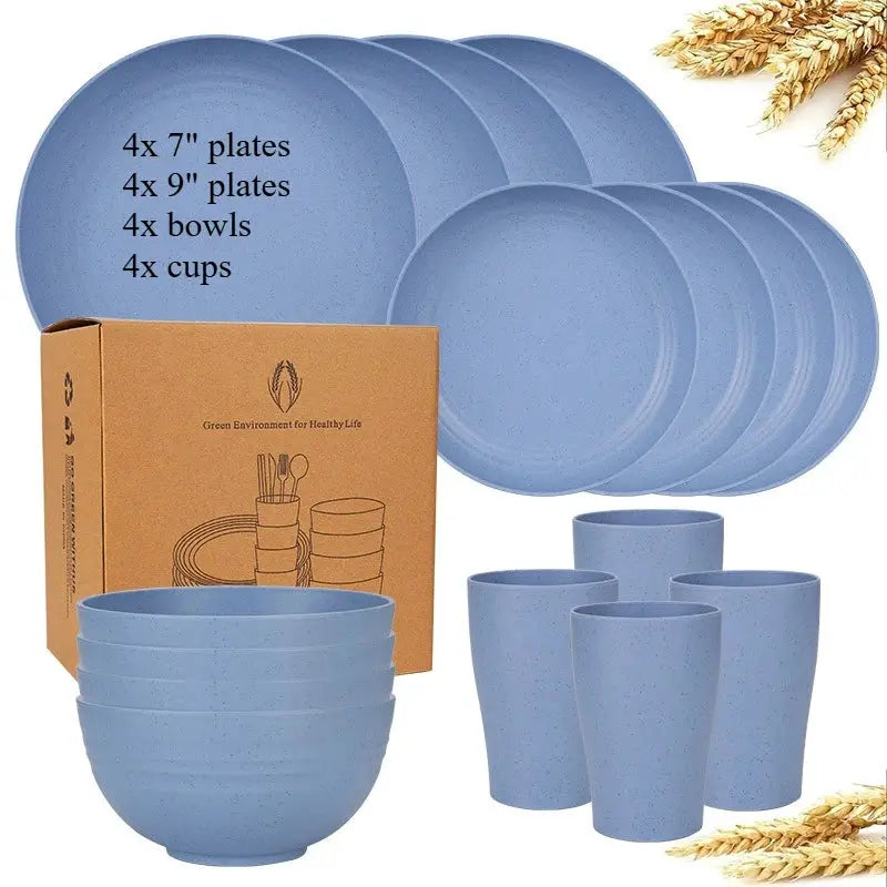 Natural Wheat Straw Tableware Set Dinnerware Sets Biodegradable Unbreakable Plates, Bowls, Cups Lightweight for Kitchen Camping from PriceLows™