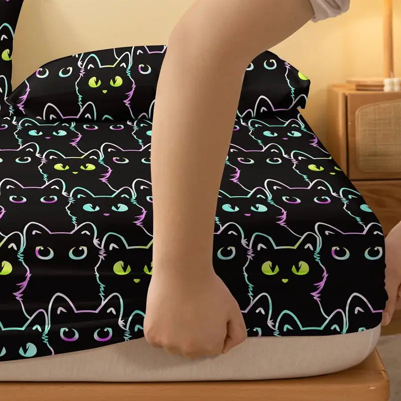 1 Simple modern animal little cat printed matte Fitted Sheet, bedroom printed bed cover, bedding (excluding pillowcases) from PriceLows™