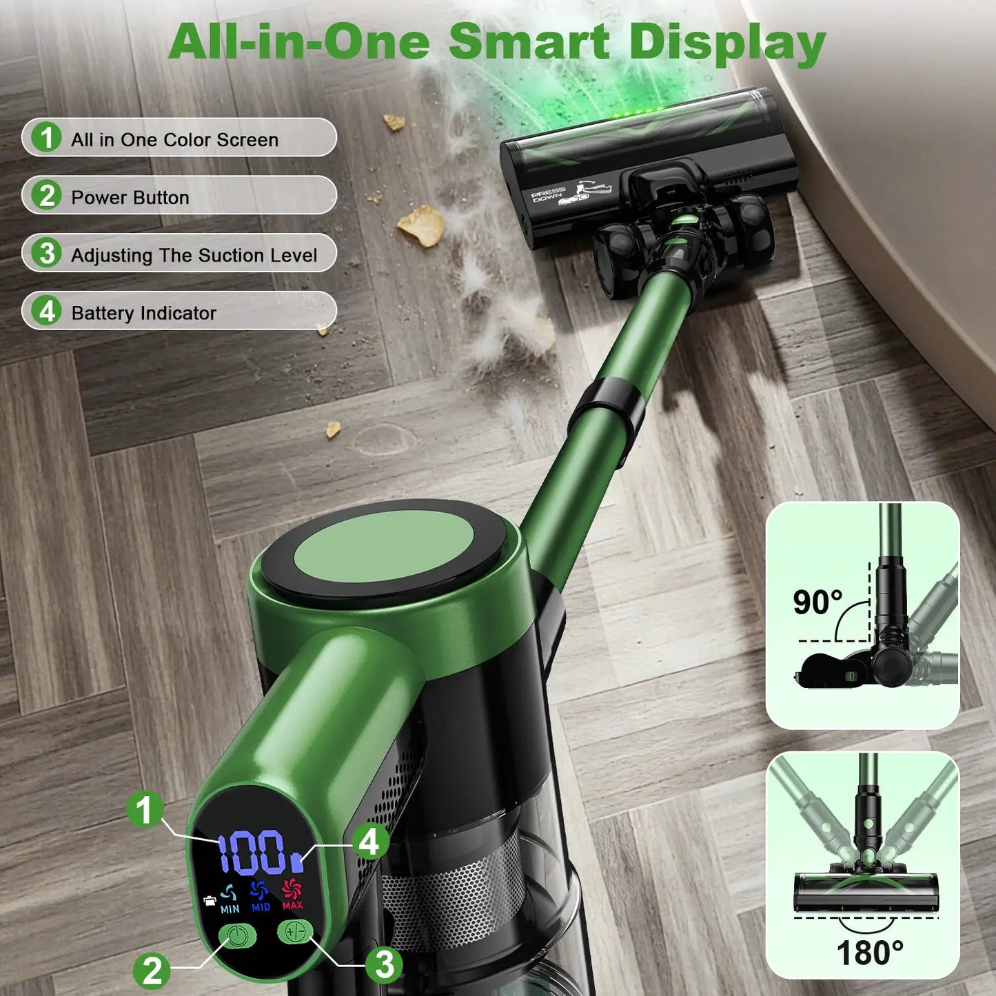 Cordless Vacuum Cleaner | 58KPa Suction | 55 Min Runtime | LED Lighting Brush