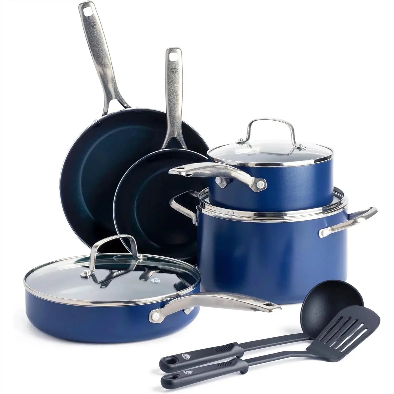 10 Piece Nonstick Cookware Set, Diamond Ceramic Pots & Pans, Dishwasher Safe, Oven Safe to 600F, Blue from PriceLows™