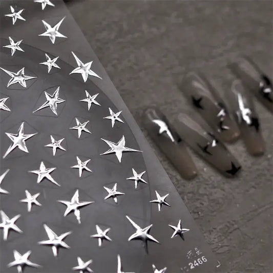 3D Bronzing Laser Silver Irregular Star Nail Decals Metallic Effect Silver Pentagram Nail Decals Adhesive Nail Art Star Stickers from PriceLows™