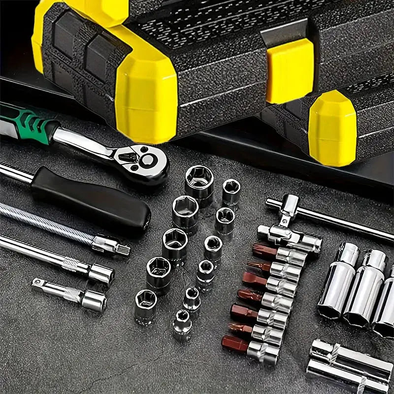 53 Piece Set of 1/4 Inch Socket Ratchet Wrench Set, with Socket Drill Bit Extension Rod Suitable for Automotive Repair with Case from PriceLows™