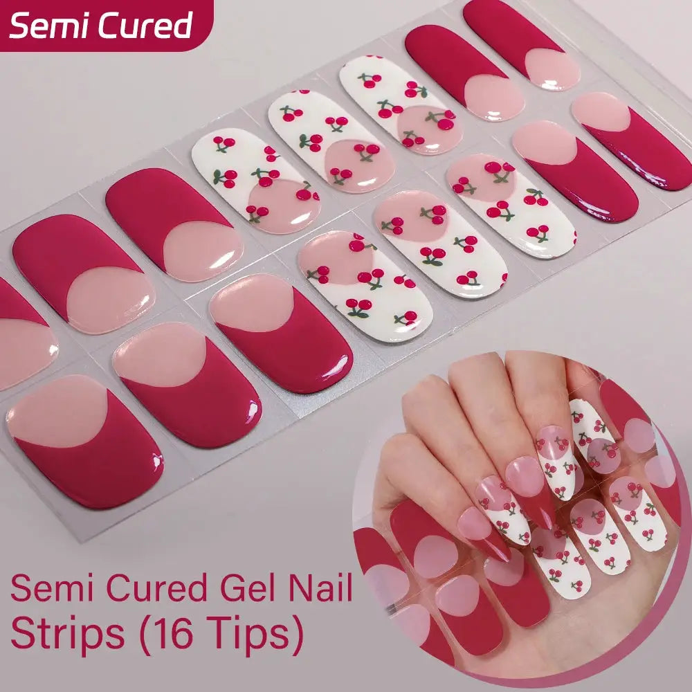 16strips Cartoon UV/LED Semi Cured Gel Nail Strips Pink Glitter Cat Eye Self-Adhesive Gel Nail Wraps Full Cover UV Nail Sticker from PriceLows™