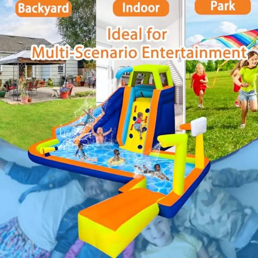 Inflatable Water Slide 8 in 1 Bounce House for Backyard Waterslide with Slide Climbing Wall Splash Pool Basketball Rim Sprinkle from PriceLows™