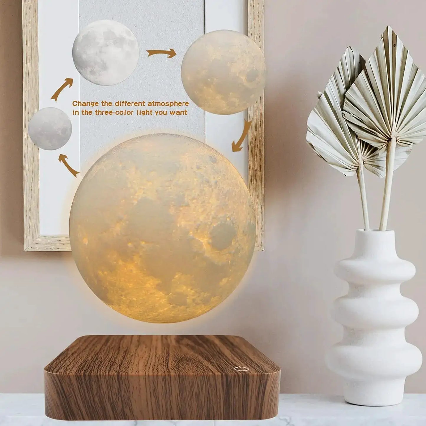 Magnetic Floating Rotating Moon Lamp with Wooden Base, 3 Color Temperature LED Night Lights of Print 3D for Unique Gifts, Room from PriceLows™