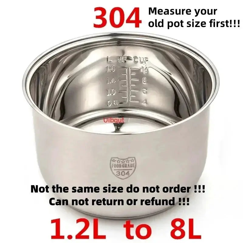 Rice Cooker Inner Pot | 304 Stainless Steel | Nonstick | Universal Fit