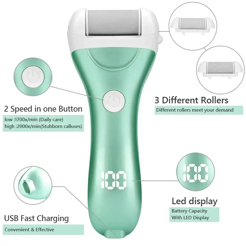 Electric Pedicure Foot File USB Rechargeable Power Display 3pcs Grinding Exfoliator Replacement Heads For Heel Callus Remover from PriceLows™
