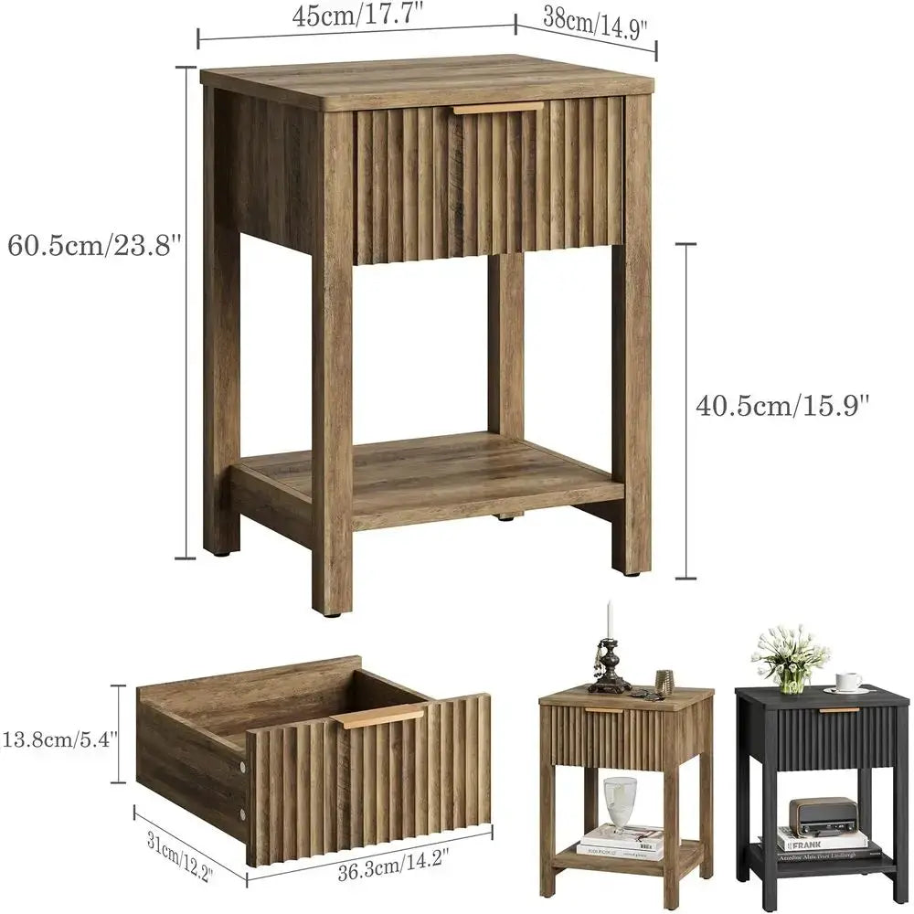 2-Piece Wooden Nightstand Set with Open Storage Shelf, Ideal for Bedroom or Living Room, Brown from PriceLows™