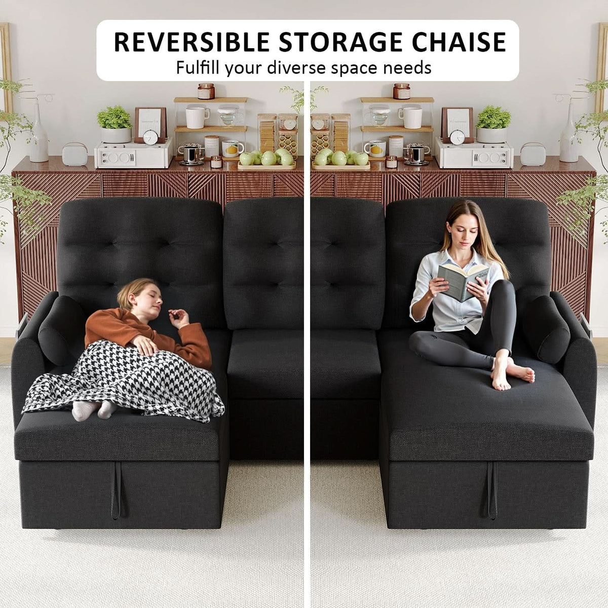 86Inch Convertible Sleeper Sectional With USB Ports from PriceLows™