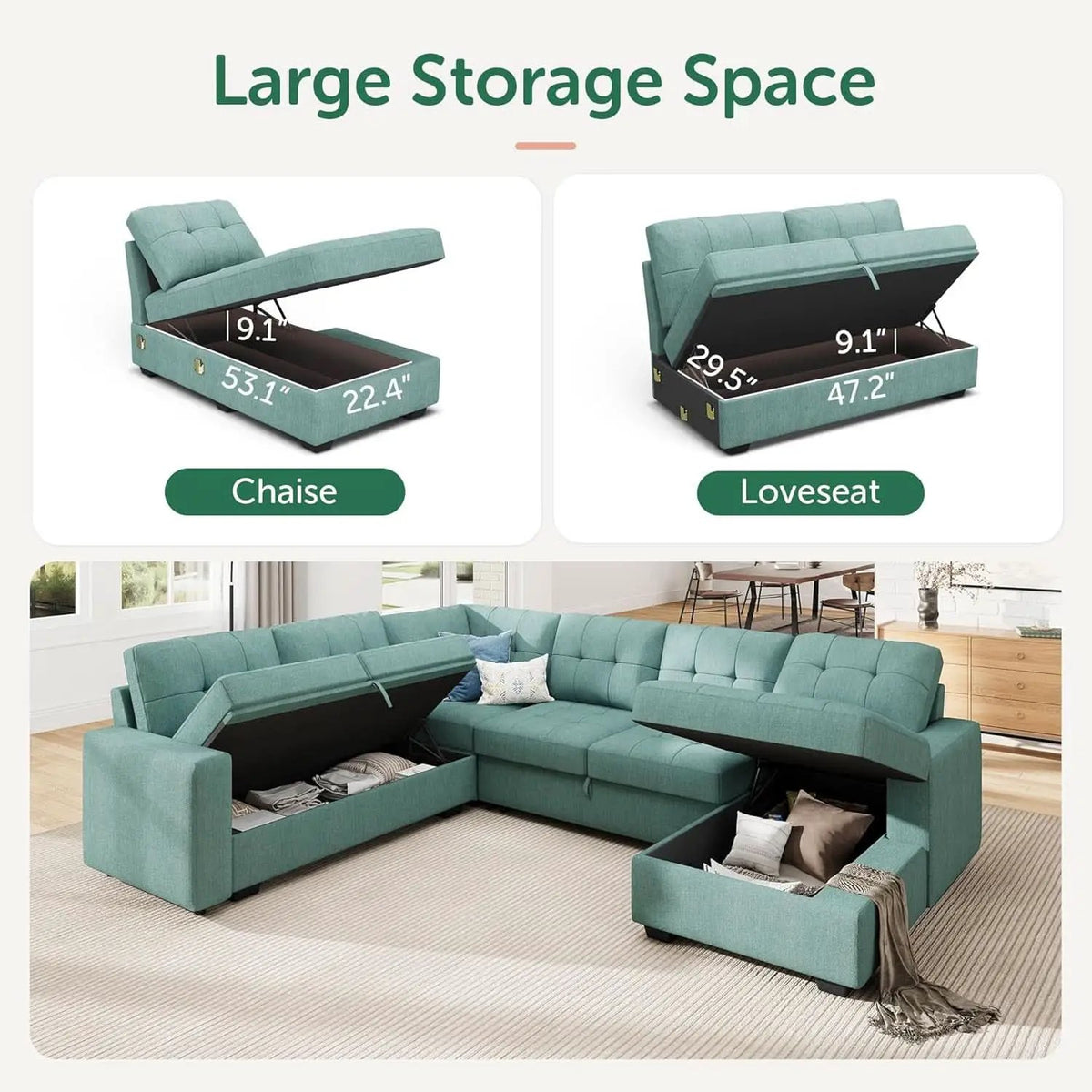 Sectional Sleeper Sofa Bed With Integrated Storage from PriceLows™