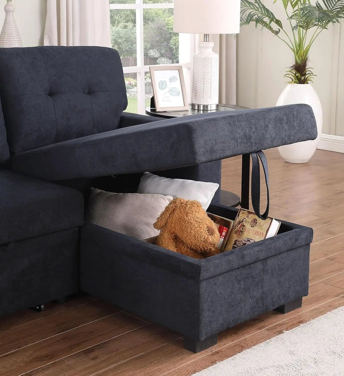 85Inch Dark Gray Reversible Sleeper Sectional Sofa from PriceLows™