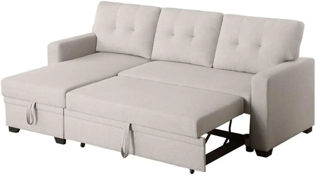 Beige L Shaped Convertible Sleeper Sectional Couch from PriceLows™