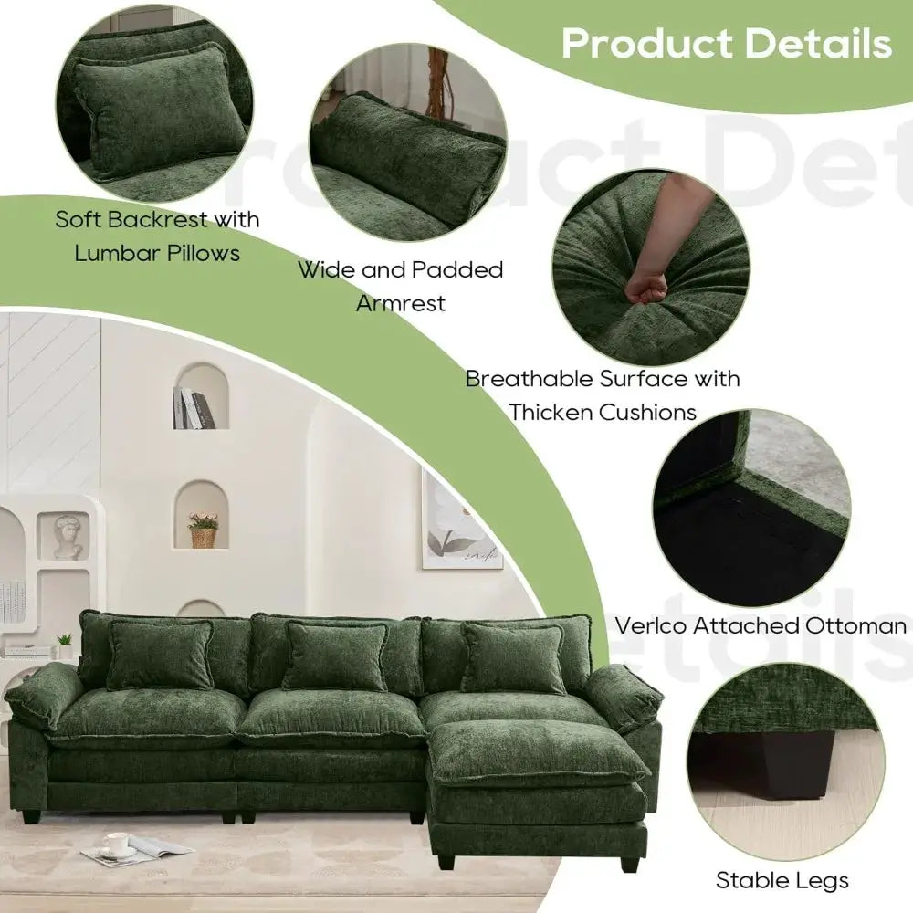 Modular Sectional Sofa, Comfy Cloud Couch Sectional Sofa with Ottoman, Chenille Sofa Sleeper Deep Seat Sofa, Customized from PriceLows™