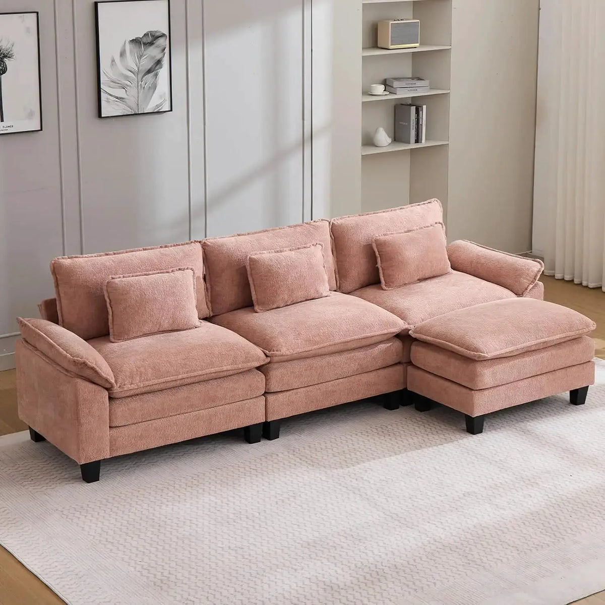 Modular Sectional Sofa, Comfy Cloud Couch Sectional Sofa with Ottoman, Chenille Sofa Sleeper Deep Seat Sofa, Customized from PriceLows™